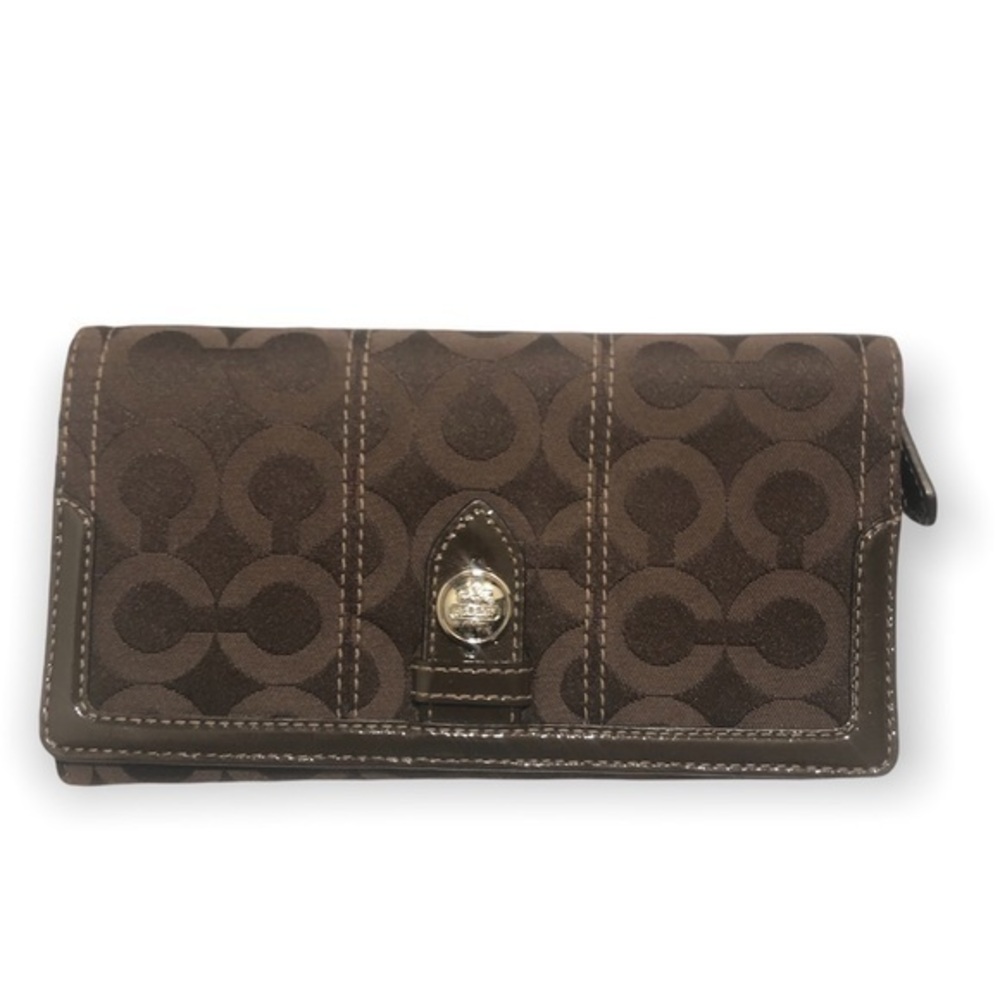 Coach brown op signature checkbook wallet